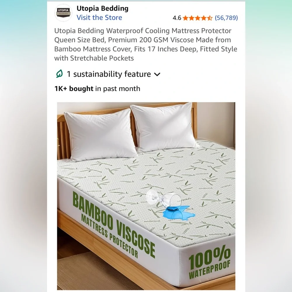 Utopia Bedding Bamboo Mattress Protector - Cream